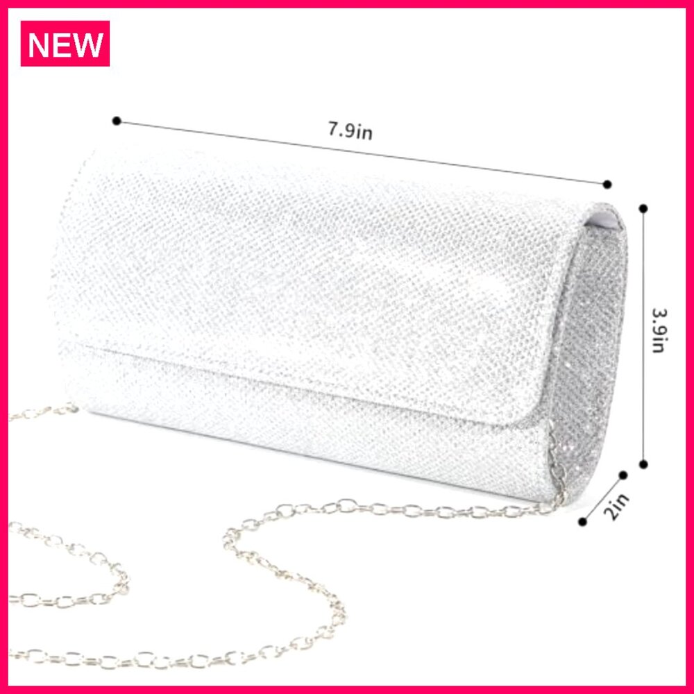 Sparkling Evening Clutch with Detachable Chain, 3-in-1 Style, 7.9"W - Picture 7 of 8